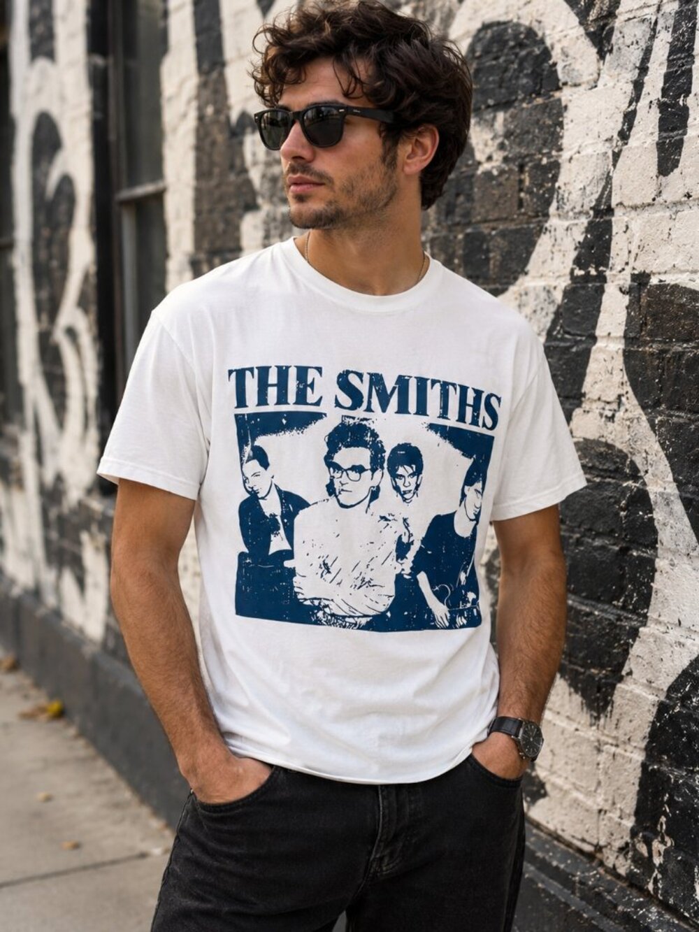 The Smiths Band Unisex Medium White Blue Morrissey Graphic Indie Rock Tee New